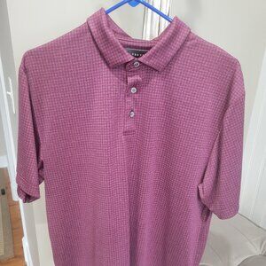 Men's PGA Tour Polo Shirt Medium Plum Check Golf Short Sleeve Side Flaps